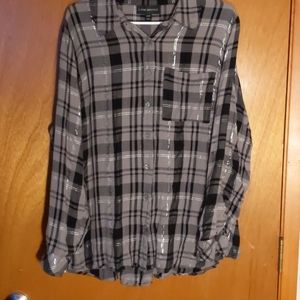 Lane Bryant Black and Grey Plaid Button Up Shirt